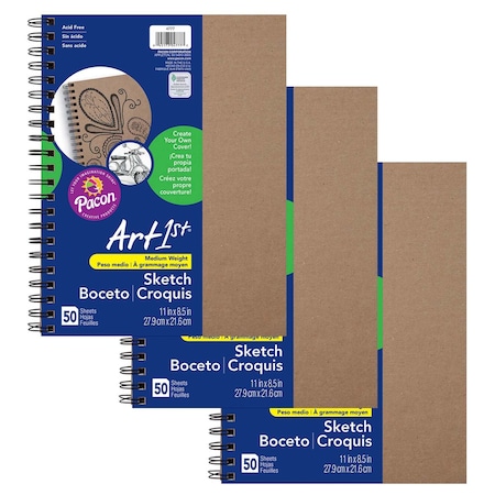 Art1st® Sketch Diary, Natural Chipboard Cover, 11 X 8.5, PK3